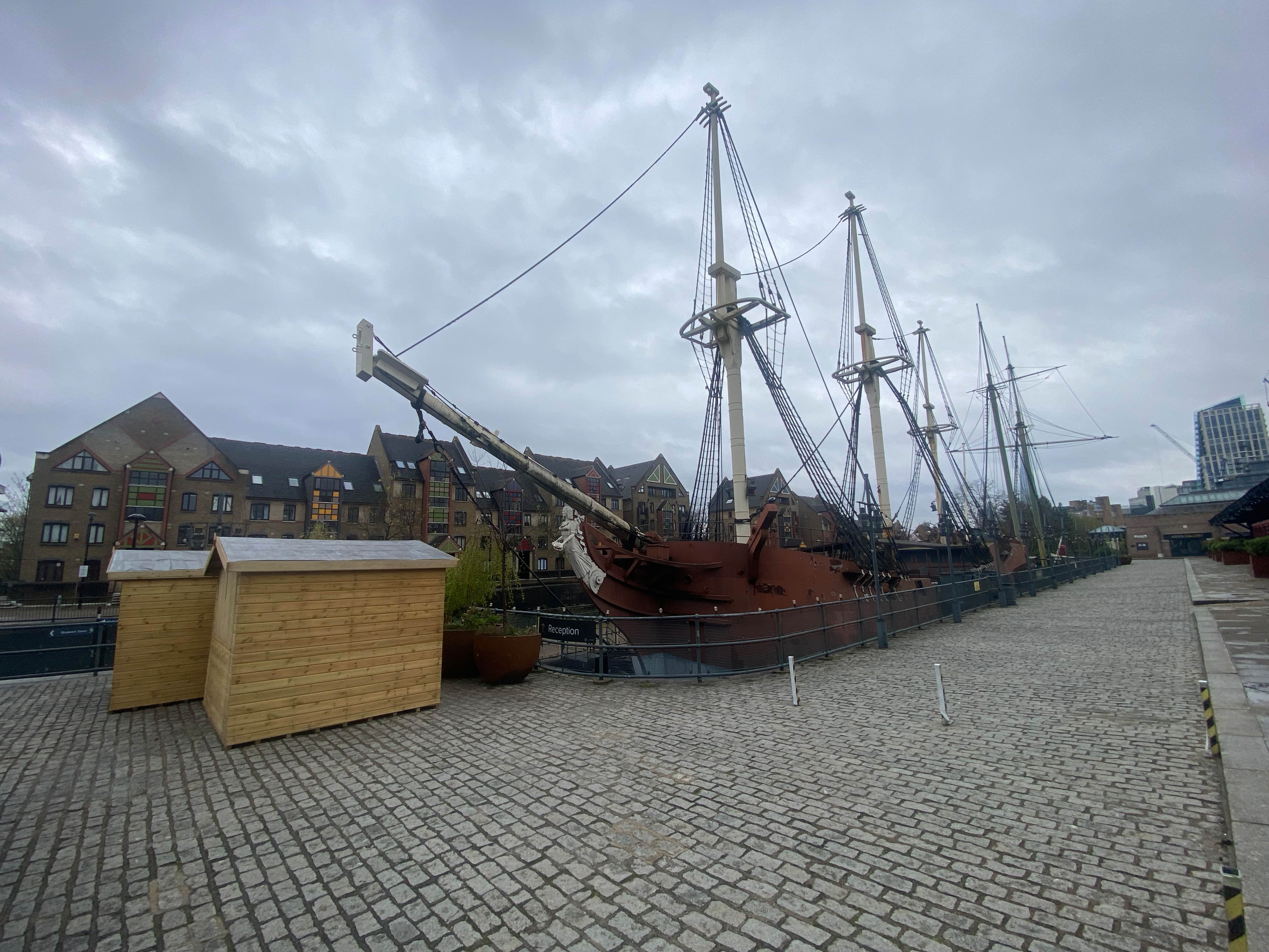 tobacco dock , chalet hire , ticket office , wooden chalet ,