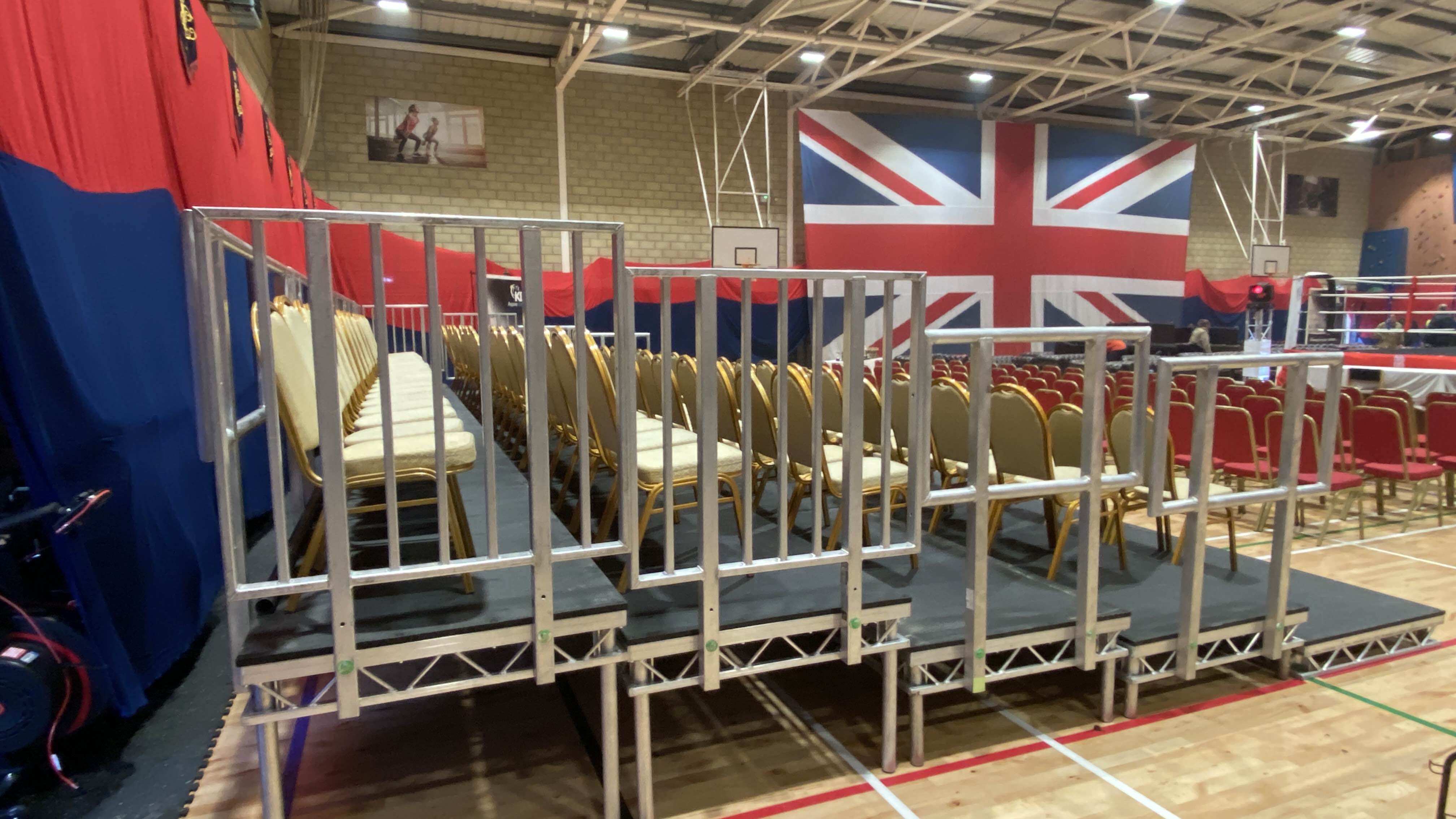 tired staging hire , tiered seating hire , stage seating hire , raised seating hire ,